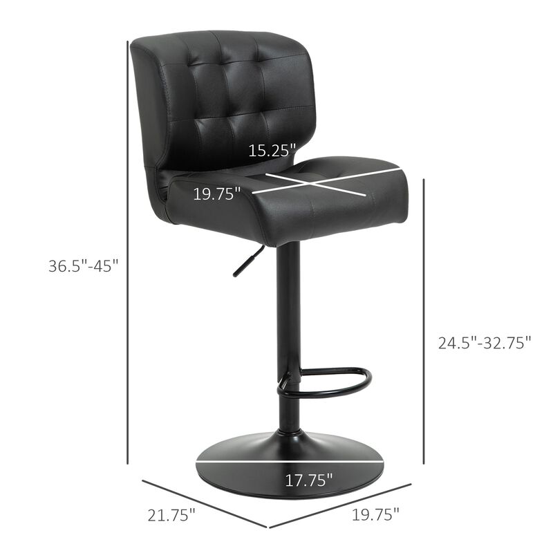 Black Bar Seating: Set of 2 Adjustable Stools with Padded Cushions