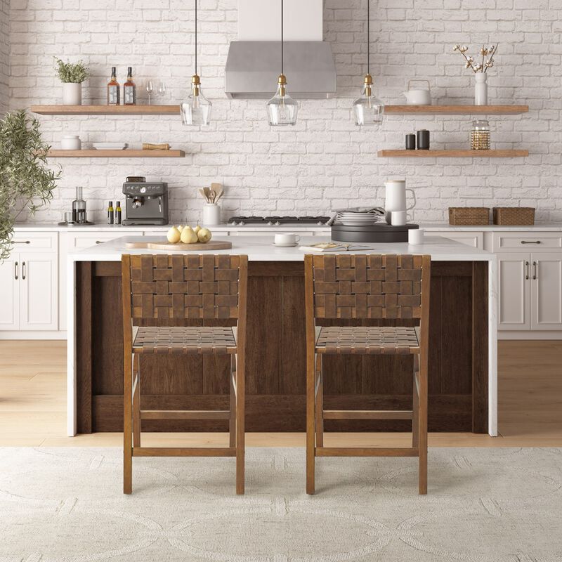 Gracie Mills Consuelo Woven Faux Leather Counter Stool - 24"H