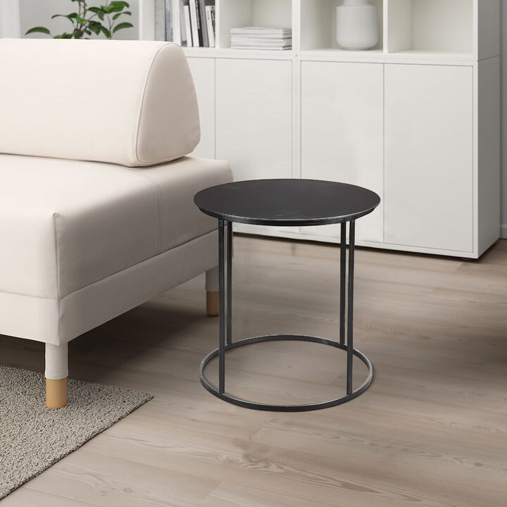 Round Metal Frame Side Table with Tubular Legs, Black - Benzara