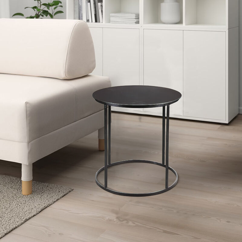 Round Metal Frame Side Table with Tubular Legs, Black - Benzara