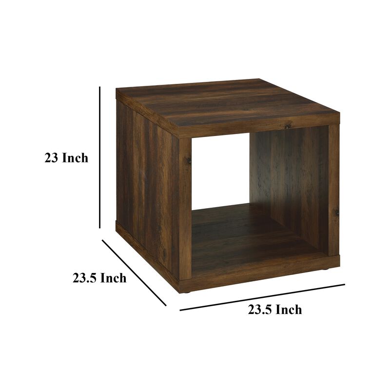Rizz Side End Table, Square Cube Design Open Shelf, 23 Inch Dark Brown - Benzara