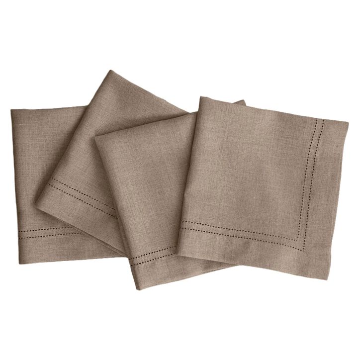 Solino Home 100% Pure Linen Double Hemstitch Dinner Napkins 20 x 20 Inch Set of 4