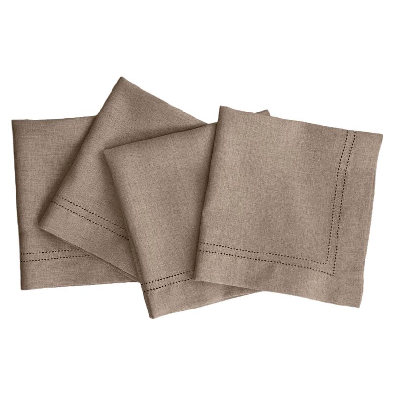 Solino Home 100% Pure Linen Double Hemstitch Dinner Napkins 20 x 20 Inch Set of 4