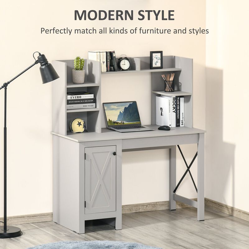 Light Grey Workstation: Computer Desk with Bookshelves and Storage