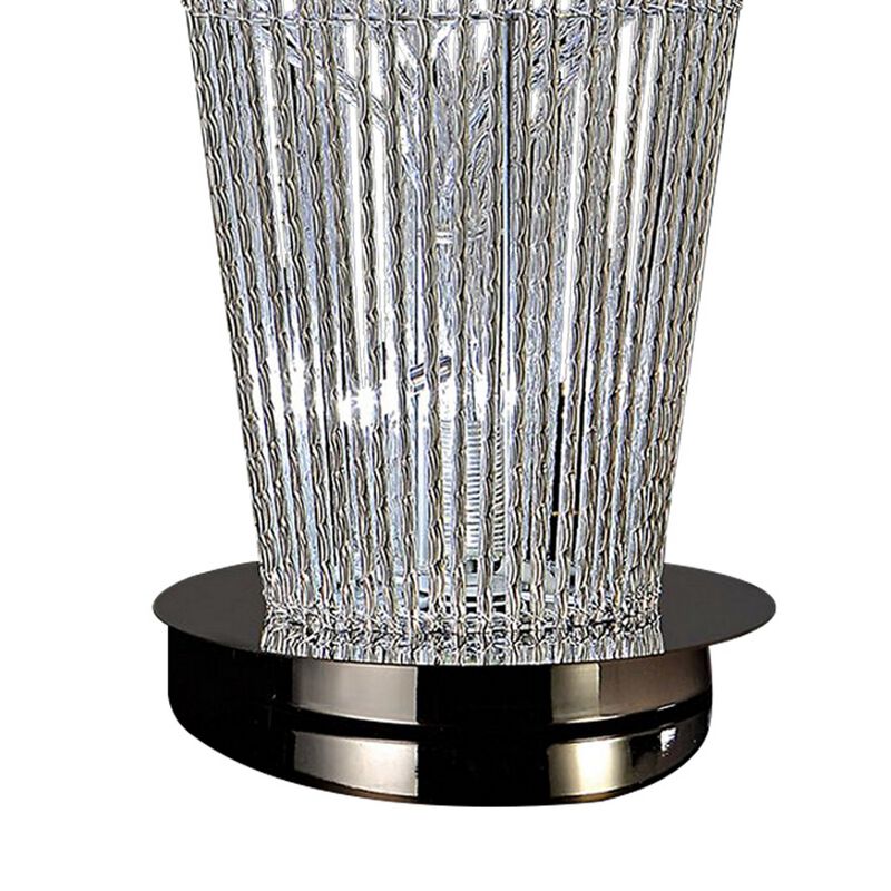 26 Inch Accent Table Lamp, Flower Vase Design, Metal, Chrome Finish - Benzara