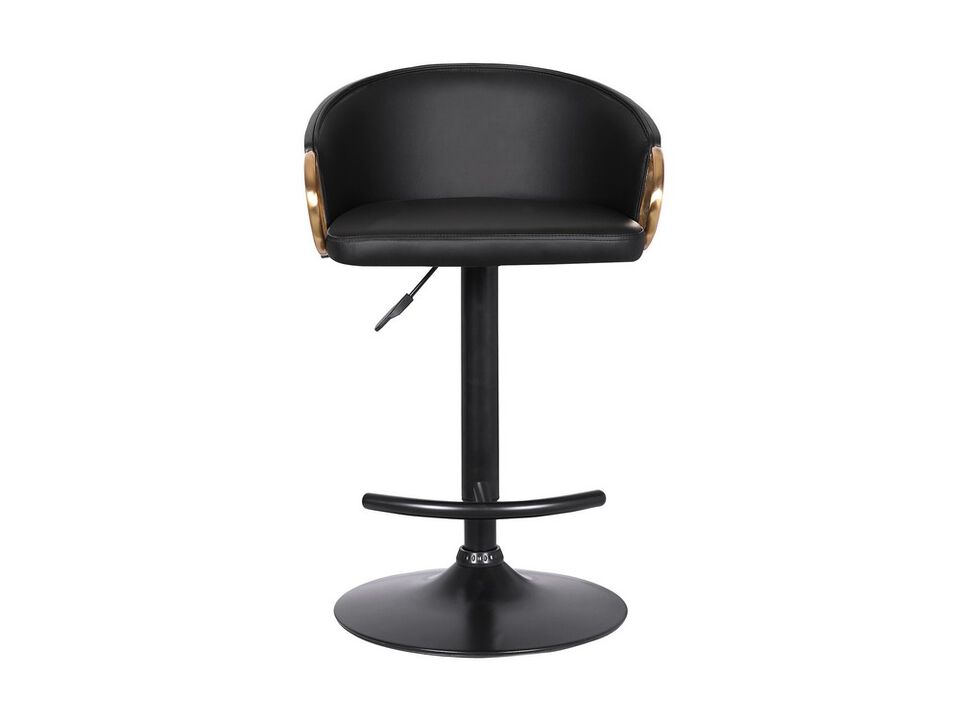Adjustable Leatherette Swivel Barstool with Arched Seat, Black and Gold-Benzara