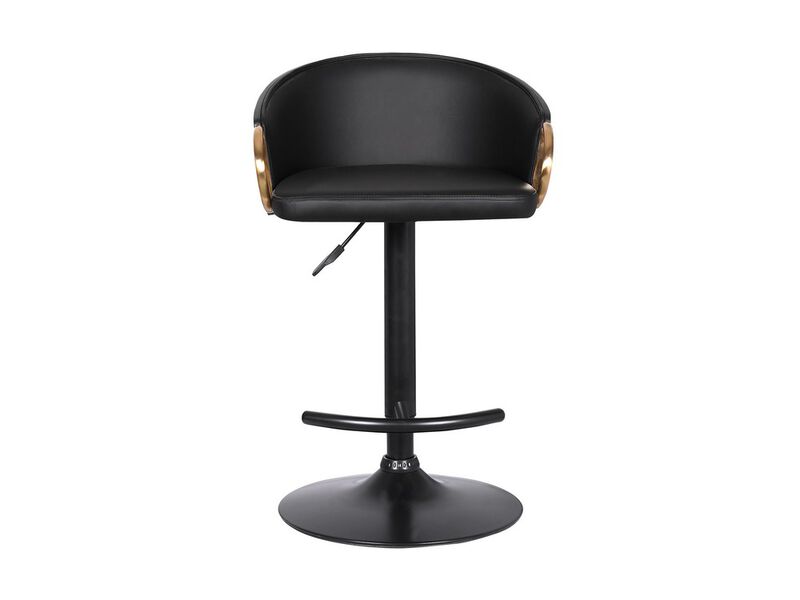 Adjustable Leatherette Swivel Barstool with Arched Seat, Black and Gold-Benzara