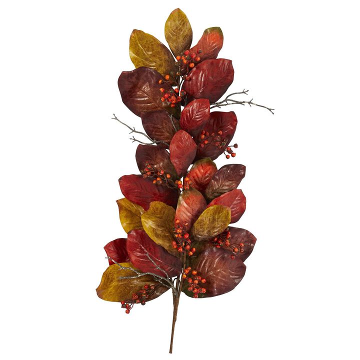 Nearly Natural 36-in Autumn Magnolia Leaf with Berries Artificial Tear Drop
