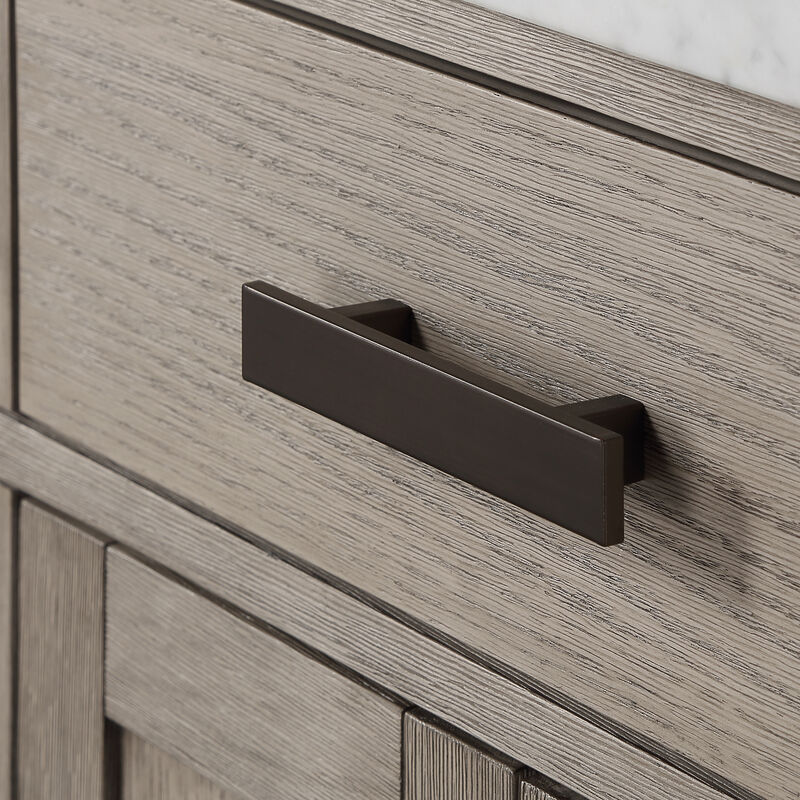 Chestnut 48 In. Single Sink Carrara White Marble Countertop Bath Vanity In Grey Oak with Oil Rubbed Bronze Hardware