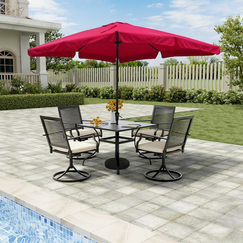 Mondawe 8 ft. x 10 ft. Square Crank Design Skirt with Skylight Outdoor Market Umbrella With Base