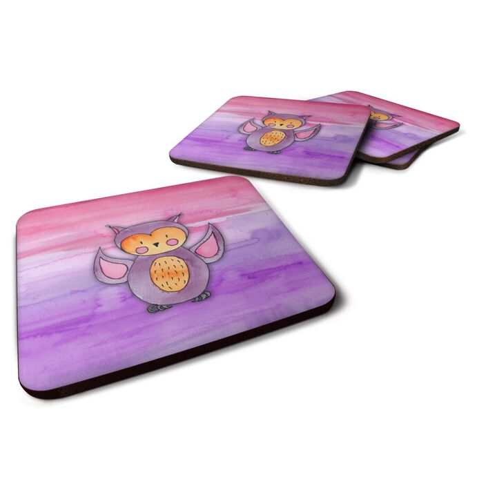 Caroline's Treasures Pink and Purple Owl Watercolor Decorative coasters, 3.5, Multicolor