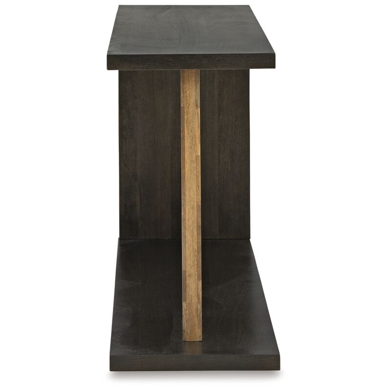 Console Sofa Table, Solid Wood C Shape w Shelf, Black Brown 58 Inch - Benzara
