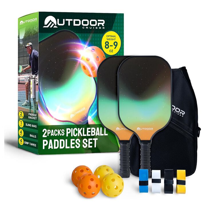 Outdoor Cruiser Pickleball Paddle Set – USAPA Approved, Premium Fiberglass Paddles with Lightweight Shock-Absorbing Grip, Includes 2 Rackets, 4 Balls, Grip Tapes, and Sling Carry Bag