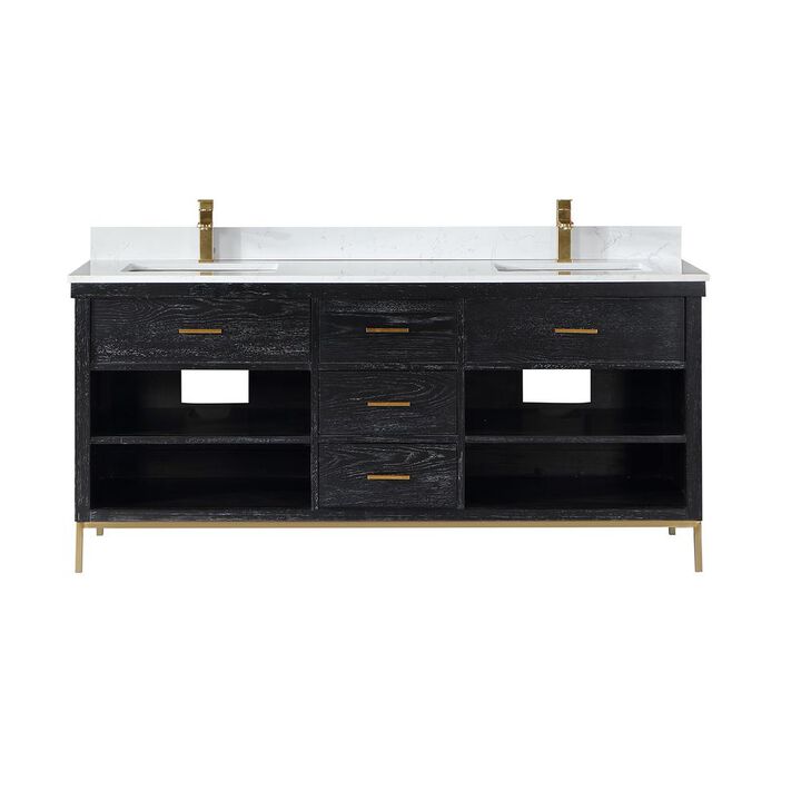Altair 72 Double Bathroom Vanity Set in Black Oak without Mirror