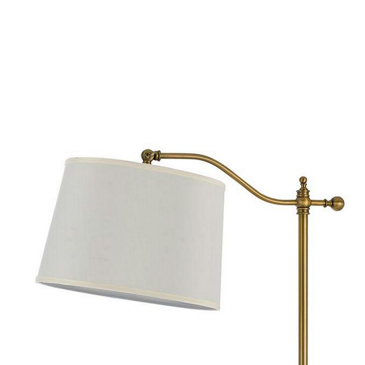 100 Watt Metal Down Bride Floor lamp with Fabric Tapered Drum Shade, Gold-Benzara