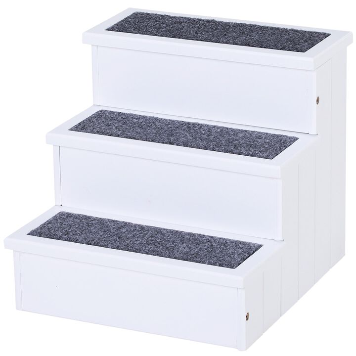 Pet-Friendly Ascent: 3-Step White Wooden Carpeted Stairs for Pets