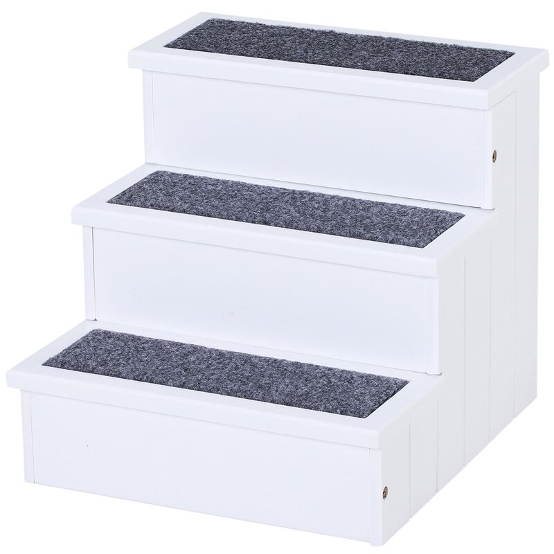 Pet-Friendly Ascent: 3-Step White Wooden Carpeted Stairs for Pets
