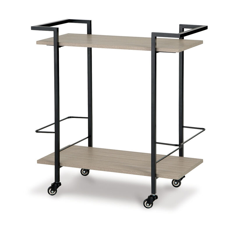 Serving Bar Cart, 32 Inch Black Metal, 2 Shelf, Bottle Holders - Benzara