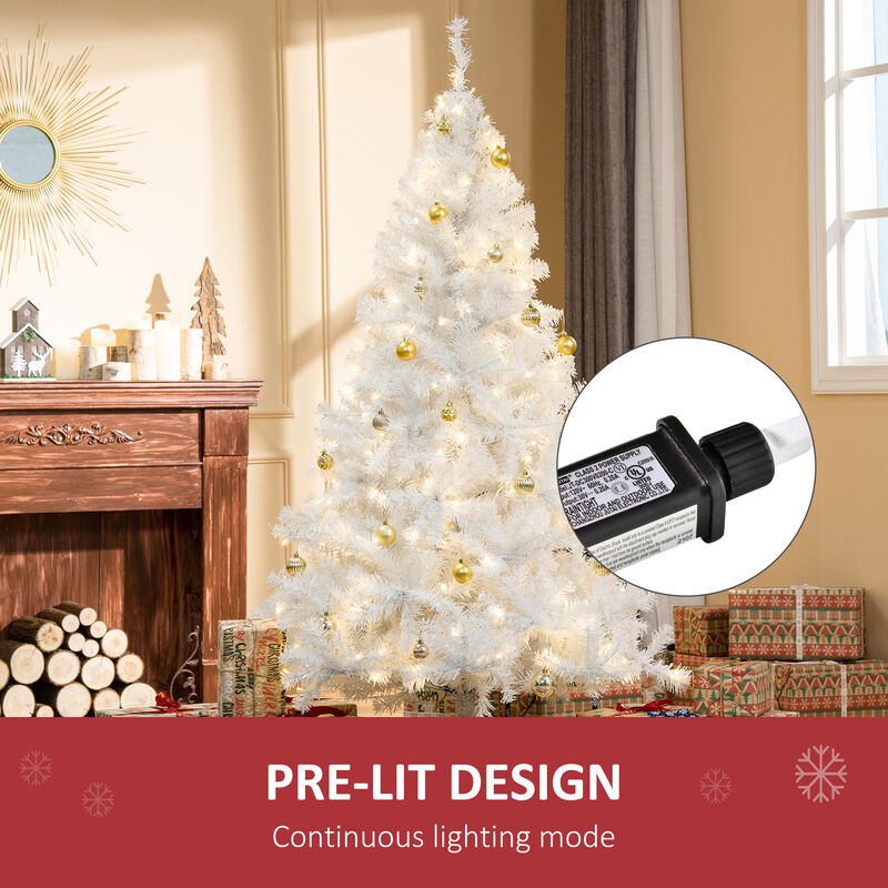 6' PVC Pre-lit Full Artificial Christmas Xmas Tree Metal Stand White