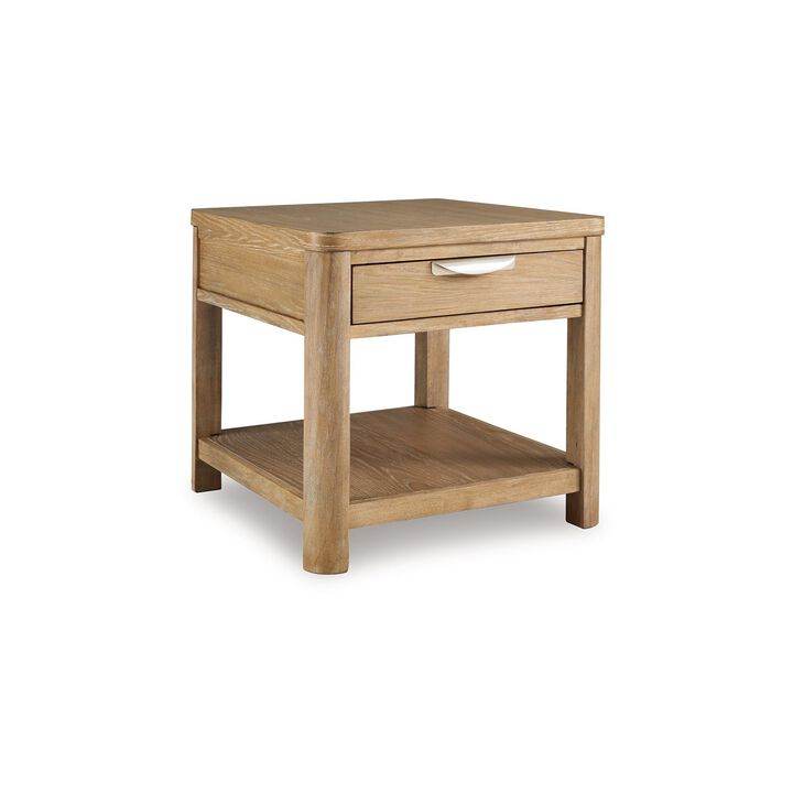 Renie Side End Table, 1 Drawer, Open Shelf, 26 Inch Light Brown Wood - Benzara