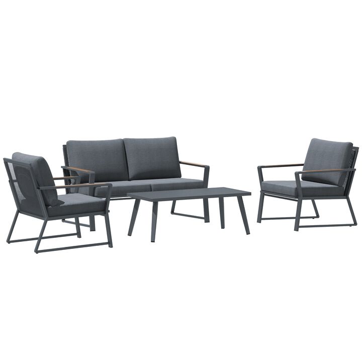Dark Grey Patio Ensemble: 4-Piece Aluminum Set with Loveseat and Table
