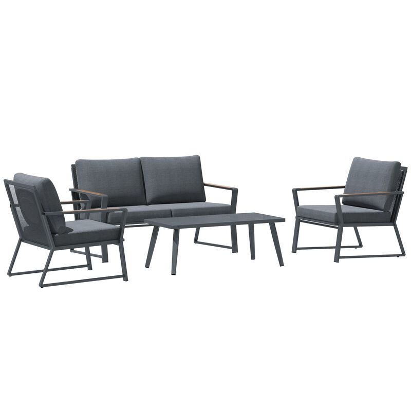Dark Grey Patio Ensemble: 4-Piece Aluminum Set with Loveseat and Table