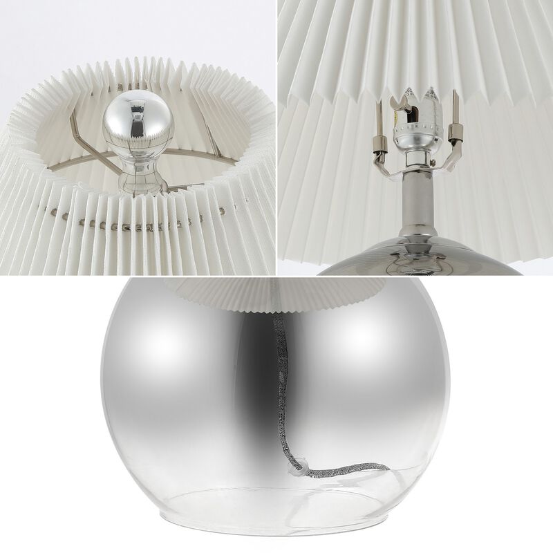 Louisa Mid-Century Modern Round Glass/Iron Pleated Shade LED Table Lamp