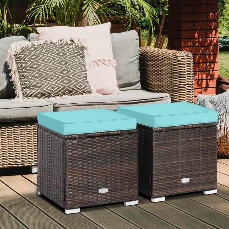 2 Pieces Patio Ottoman with Removable Cushions