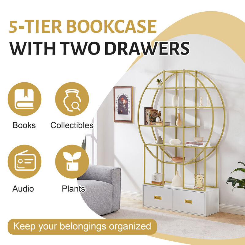 Merax Gold Frame Round Office Bookcase Bookshelf