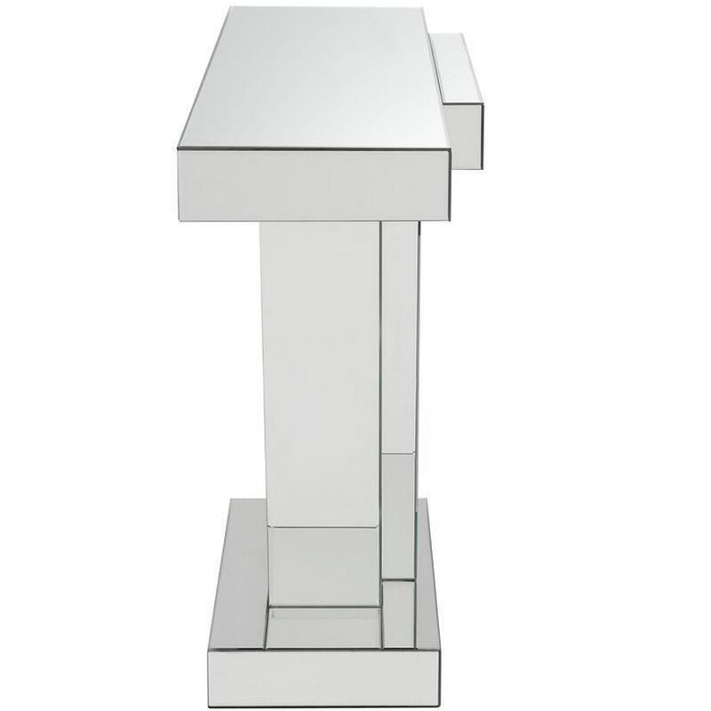 Wood and Mirror  Console Table with Faux Crystals Inlay, Clear-Benzara