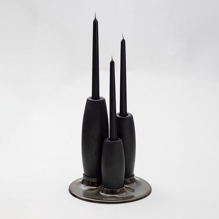 SALAR Decorative Ceramic Candleholder with Ébano Solid Wood Plynths by ANDEAN, In Stock