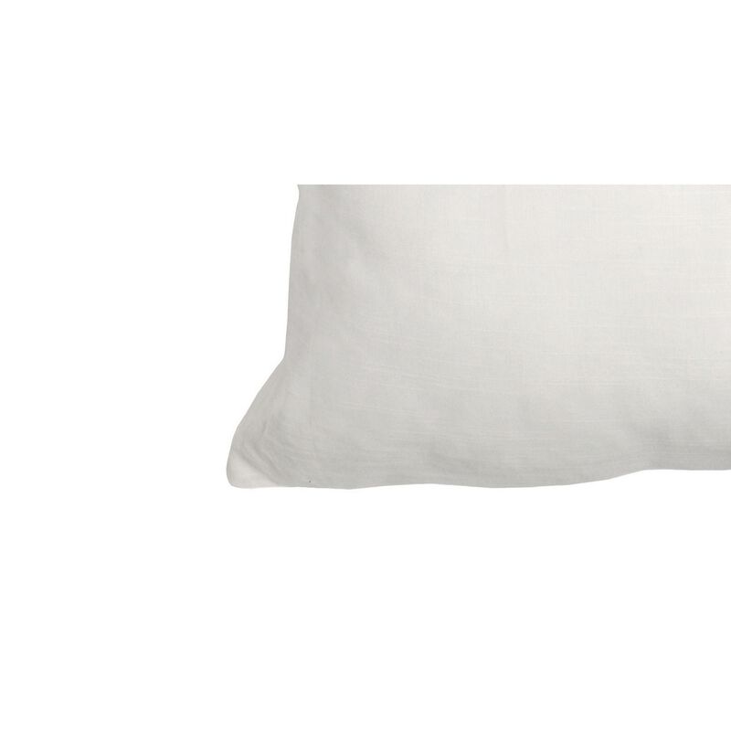 Lenz 20 X 36 Lumbar King Pillow Sham, Hand Stitched Ivory Damask Embroidery-Benzara