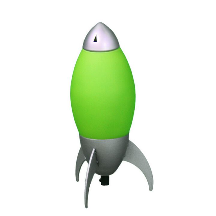 Kid Table Lamp with Rocket Design Silhouette, Green-Benzara