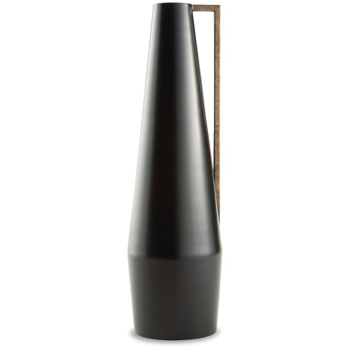 Ezra 20 Inch Decorative Flower Vase, Gold Handle, Angular Black Metal - Benzara