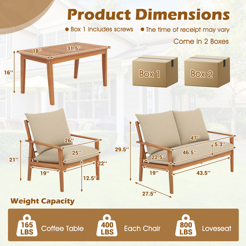 4-Piece Outdoor Conversation Set with Soft Cushions & Coffee Table for Patio or Garden