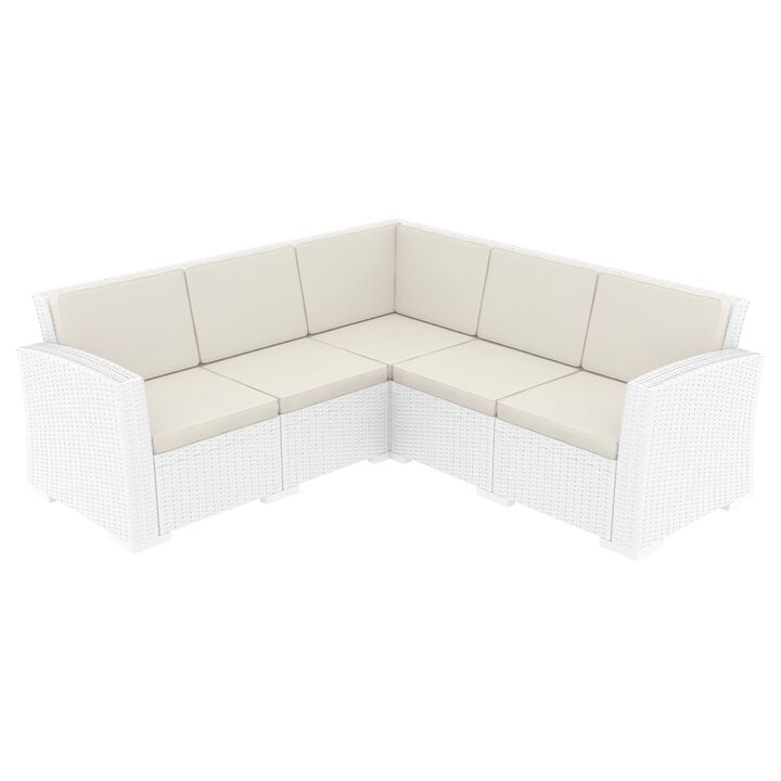 5 Piece Brown Outdoor Patio Sectional with Natural Beige Sunbrella Cushion 81.5"