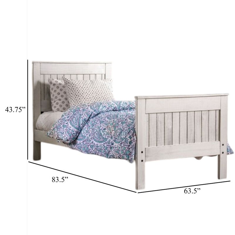 Waly Queen Bed, Farmhouse Plank Design, Classic White Solid Pine Wood - Benzara