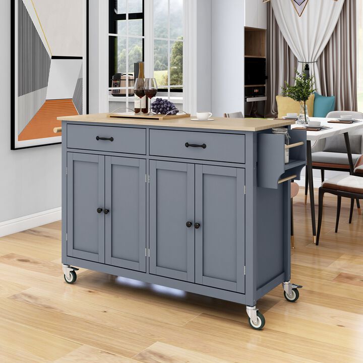 Streamdale Portable Kitchen Island Cart with Wheels, 54.3", Grey Blue