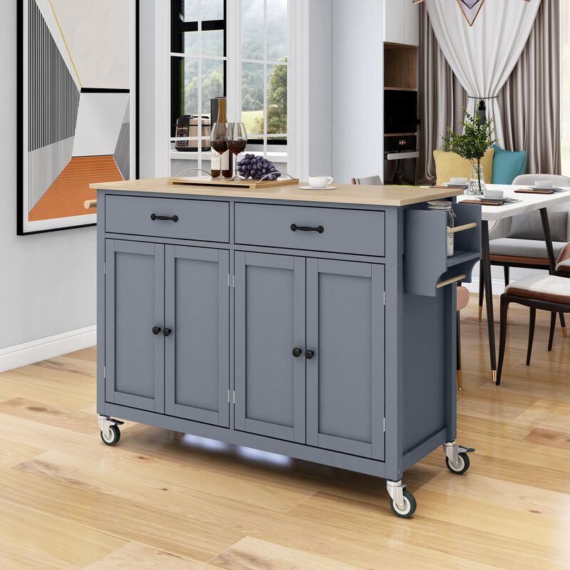 Streamdale Portable Kitchen Island Cart with Wheels, 54.3", Grey Blue