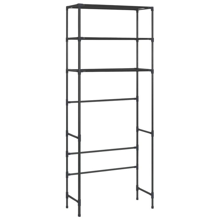 3 Tier Over the Washer Laundry Storage Rack, 67 Inch Tall Black Steel - Benzara