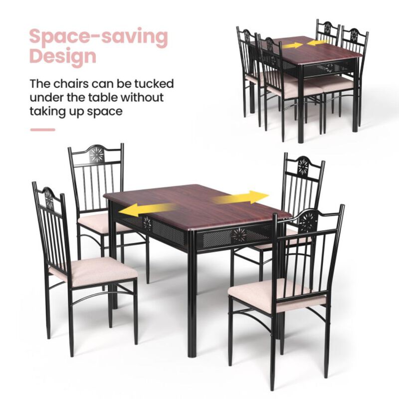 Hivvago 5 Pieces Dining Set Wood Metal Table and 4 Chairs with Cushions