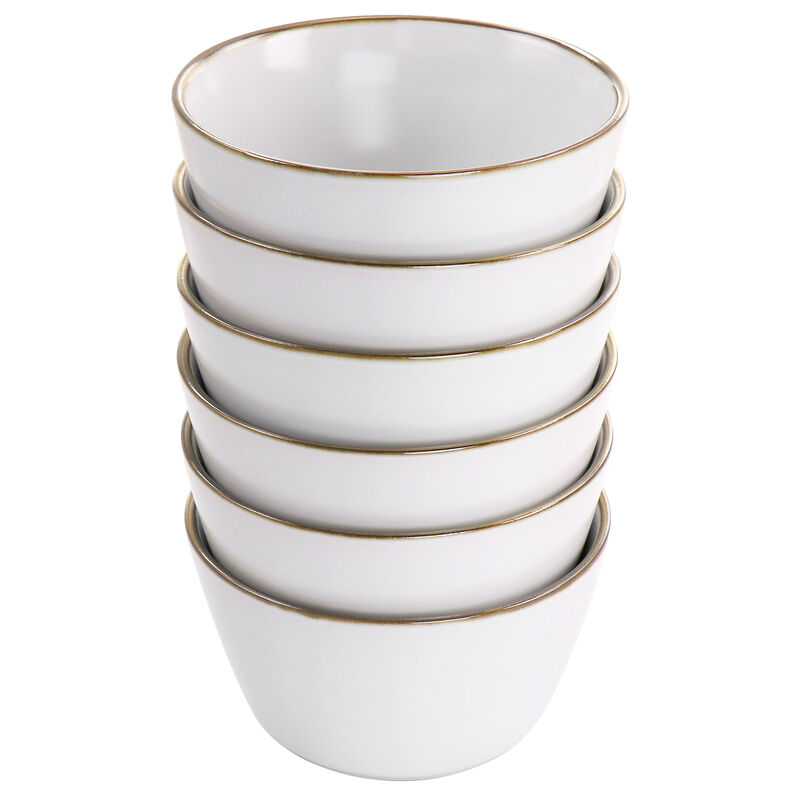 Elama Arthur 6 Piece Stoneware Bowl Set in Matte White with Gold Rim