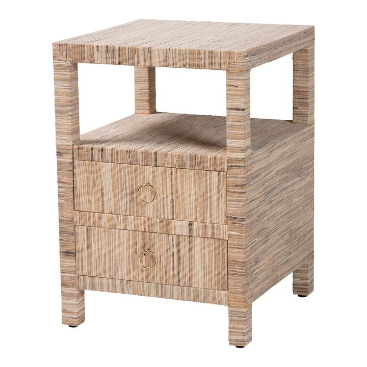 bali & pari Paine Bohemian Woven Grasscloth 2 Drawer Nightstand