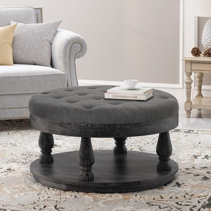 Modern Tufted and Stitched Ottoman for Style and Comfort
