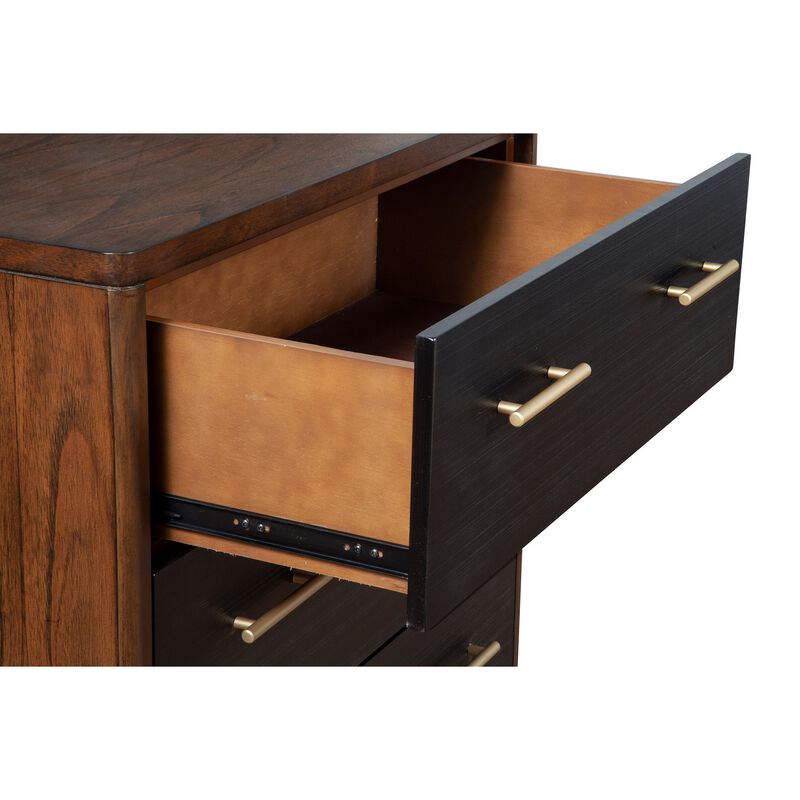 Chest with 3 Drawers and Round Legs, Brown and Black-Benzara