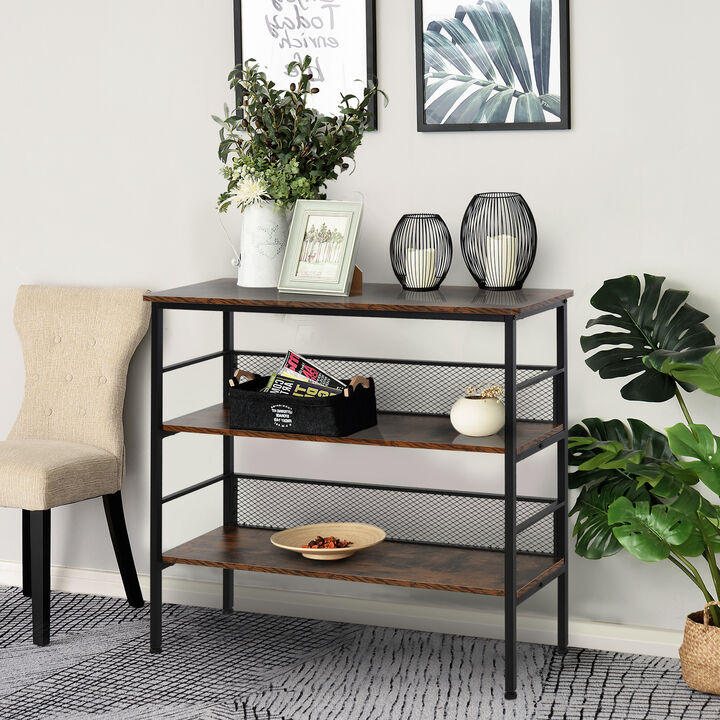 3-Layer Brackets Industrial Storage Rack Bookshelf Multi-role Spacious Black