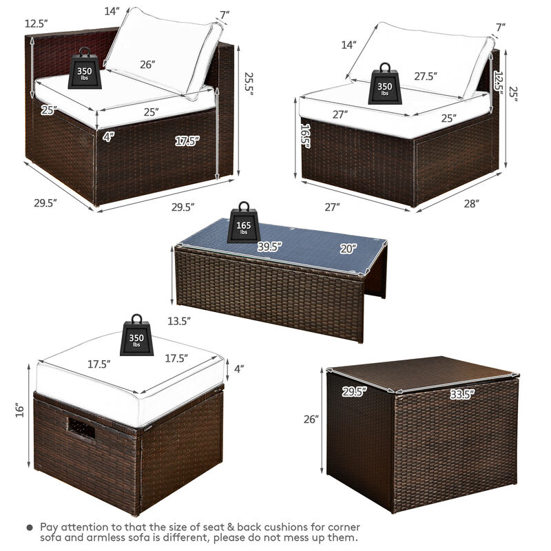 8 Pieces Patio Space-Saving Rattan Conversation Sets with Storage Box and Waterproof Cover