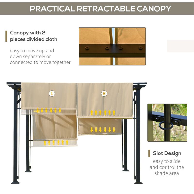 Beige Backyard Canopy: 12x10 Retractable Pergola with UV Protection