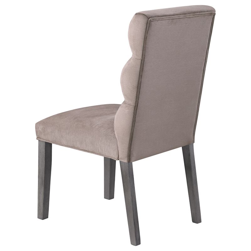 Cary Dining Chair Set of 2, Ash Gray Fabric, Tufted Foam Filled Cushion - Benzara
