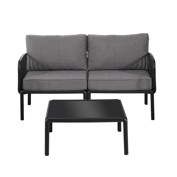 Merax Modern Outdoor Patio Sectional Furniture Set with Square Coffee Table
